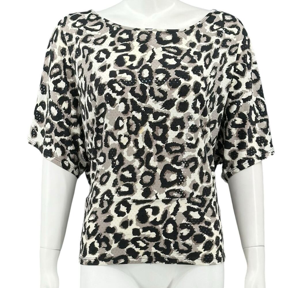 Clara Sun Woo Top Womens Small Black Cream Gray Shimmer Animal Print Office Work